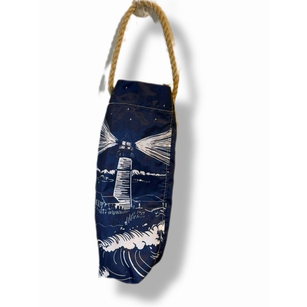 Sea Bags Maine Lighthouse Wine Bottle Tote Rope Handle Recycled Sail Gift Bag